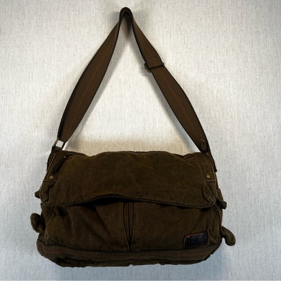 Bed Stu Olive Brown Canvas Rugged Work Messenger Crossbody Bag Adjustable Strap